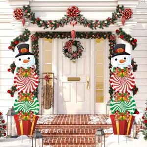 8 Pieces Christmas Yard Signs Stakes Decorations Xmas Snowman Plastic Yard Decor Outdoor Snowman Candy Garden Signs with Stakes for Outdoor Patio Winter Ornaments, 54 Inches