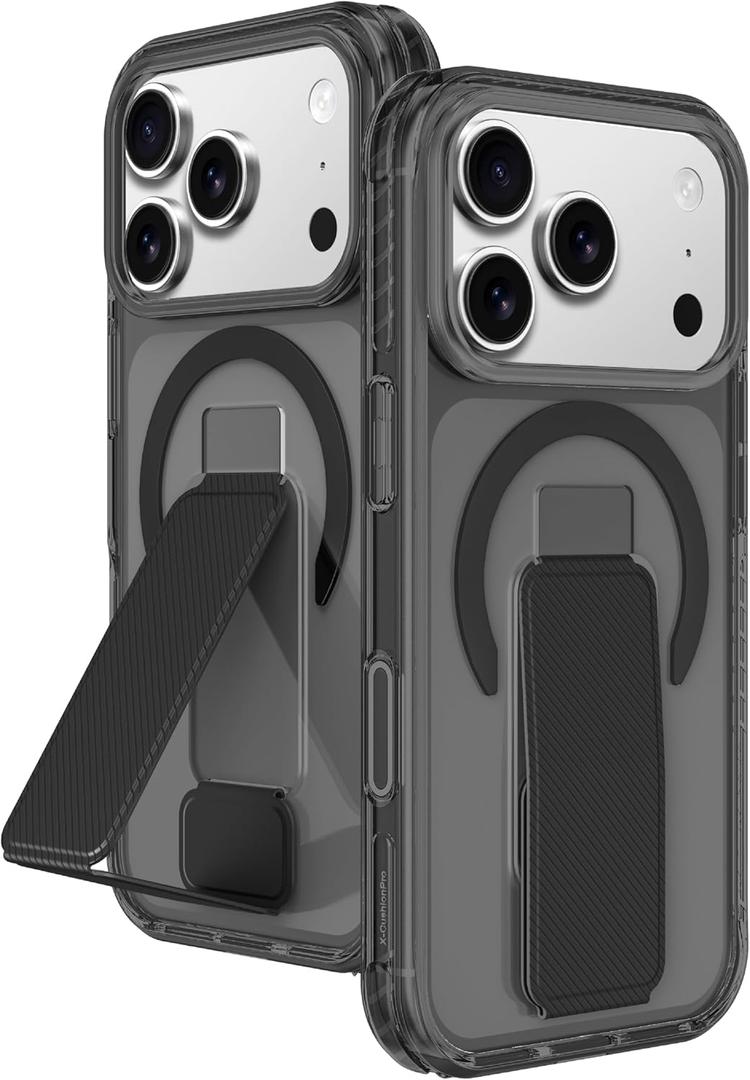 AMAZINGthing for iPhone 17 Pro Max [Titan Pro+ Case], Designed for MagSafe Accessories, 12FT Drop Proof, Magnetic Phone Cover with Built-in Kickstand, Anti Yellowing, Transparent, Black