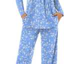 Bestbee Women's Pajama Set, 2 Piece Lounge Outfits Sleepwear Fall Long Sleeve Long Pant With Pockets Ladies Pjs (3X-Large, Blue-white Flower)