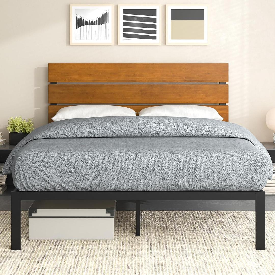 ZINUS Paul Metal and Bamboo Platform Bed Frame, Wood Slat Support, No Box Spring Needed, Easy Assembly, Twin