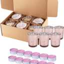 Pink Votive Candle Holder Set 6 Pack with 12 Tea Light Candles, Mercury Glass Finish Tealight Holders for Table Centerpieces Dinner Party Home Decor