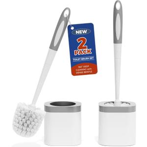 Holaloha Toilet Brush, 2 Pack Toilet Brush and Holder Set Bathroom Accessories, Toilet Bowl Brush and Holder for Bathroom, White