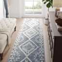 jinchan Boho Kitchen Runner Rug 3x7 Moroccan Trellis Hallway Runner Rug Washable Tribal Non Slip Soft Geometric Thin Farmhouse Carpet for Bedroom Bathroom Laundry Room Living Room Heathered Blue