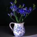 Blue and White Ceramic Vase, Vintage Porcelain Vase with Crackle Glaze, Farmhouse Rustic Oriental Decorative Centerpiece for Living Room, Dining Table, Entryway, and Bookshelf (Pitcher)