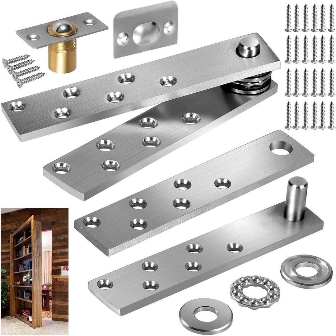 Hidden Door Pivot Hinge Heavy Duty 200Lb Capacity for Wood Door Secret Bookcase Murphy Closet Hardware 2PCS