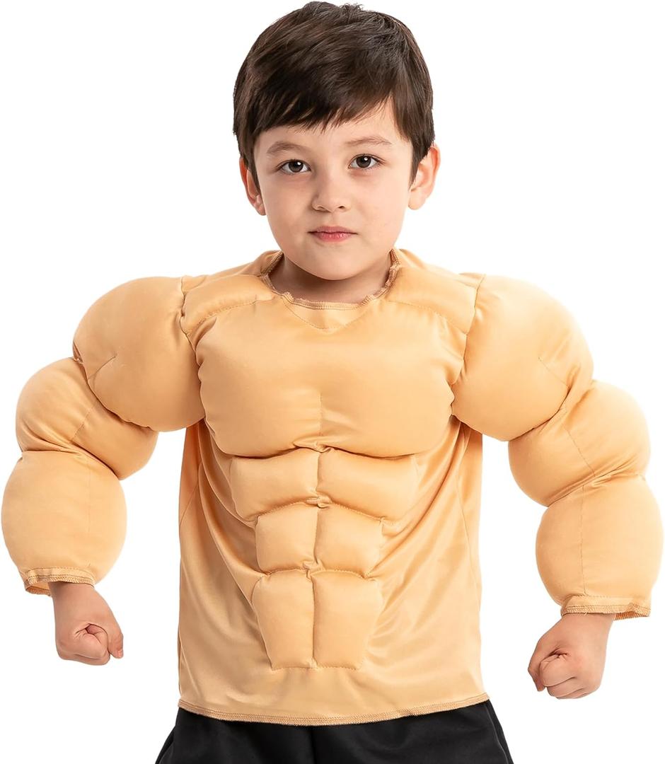Spooktacular Creations Halloween Muscle Shirt Costume Kids, Body Builder Costume Kids Boys Suit for Halloween Dressup Party (X-Large (12-14 YRS), Yellow)