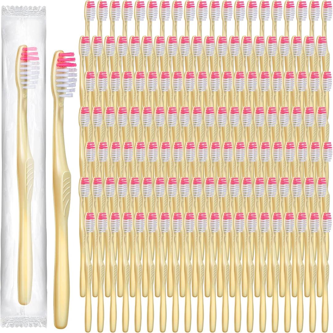 Tessco 1000 Pcs Disposable Toothbrushes Bulk Individually Wrapped Manual Soft Bristle Travel Toothbrushes Single Use Toothbrush for Homeless Hotel Toiletries Camping Office(Yellow)