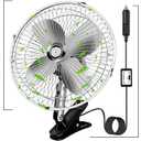10-Inch Silver Cigarette Lighter Fan, Two-Speed Adjustment, 360-Degree Rotation, Clip-On Design 12 Volt Fan, Perfect for Cars, Trucks, RVs and More (Cord Length 6.56FT)