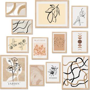 TwoDays Boho Wall Decor Aesthetic, Beige Minimalist Wall Art for Living Room, Neutral Bohemian Posters, Cozy Earthy Prints for Home Bedroom Dorm (Multi Sizes, 8" X 10" Largest, Set of 12, UNFRAMED)