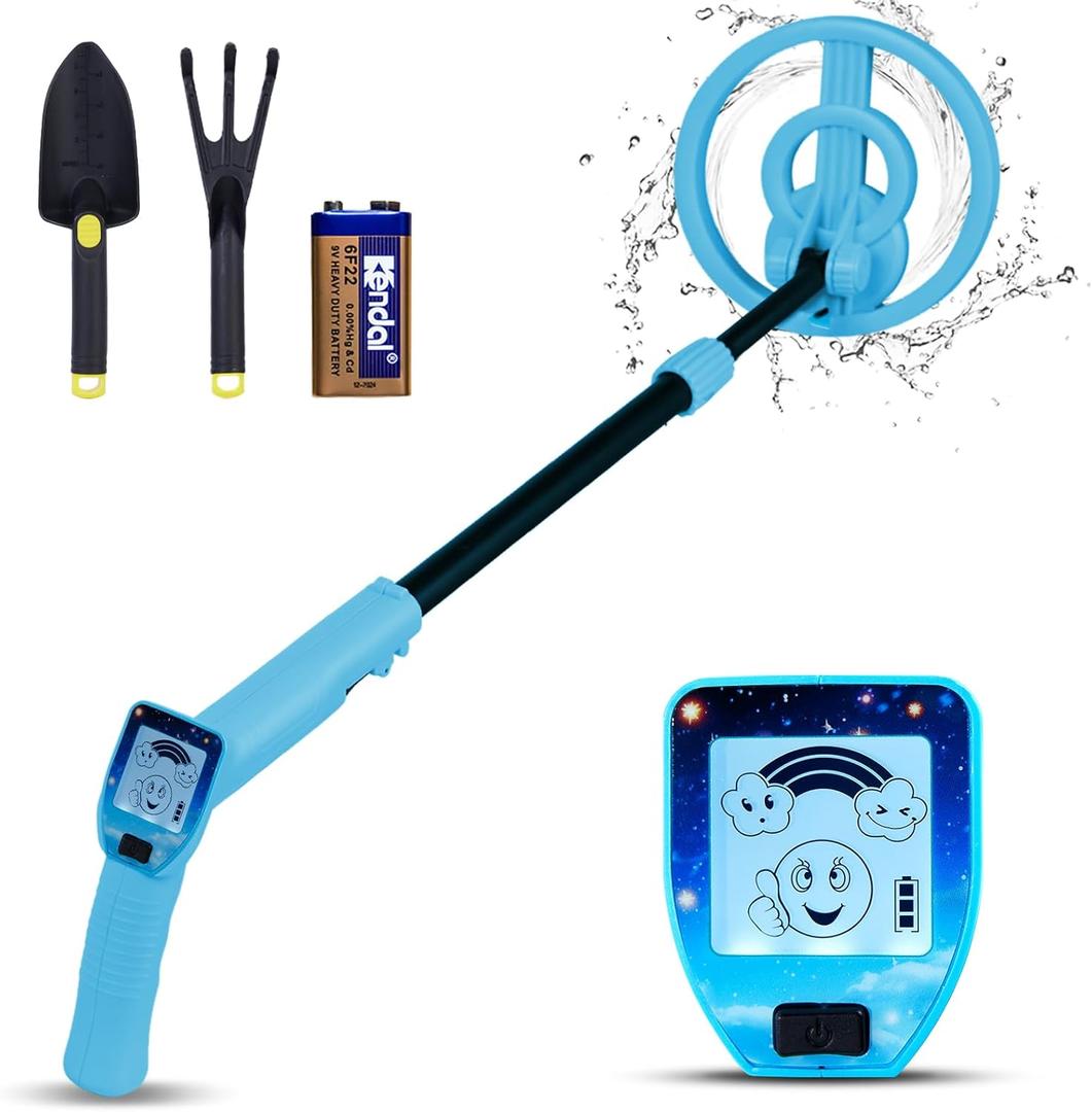 Metal Detector for Kids, National Geographic Kit Adjustable 26.3-36.6 Kids Metal Detector with Funny LCD Display & 6.5 Waterproof Search Coil, Lightweight Gold Detector, Gift for Kids (Blue)