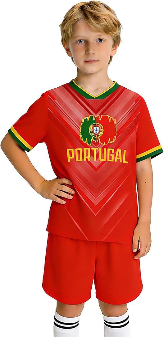 National Flag Soccer Jersey Kit for Kids Youth Boys Girls Sports Uniforms Outfits Fans Gift Shirt Shorts Sets 11-12Y