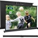 50 Inch Projector Screen Pull Down, 16:9 Projector Screen Retractable Tabletop Screen Tripod Stand for Home Theater Meeting Room, School Indoor Outdoor Ceiling Wall Mount Upgrade