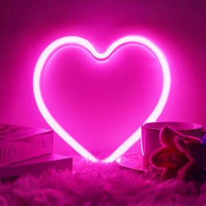 Pink Heart Neon Sign, Battery Operated or USB Powered LED Heart Lights for Valentines Day Decoration, Valentines Gifts for Wife Wedding Proposal Anniversary Mother's Day Girls’ Room Table Wall Decor