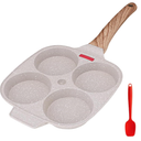 Bobikuke Egg Pan Fried Egg Pan, Egg Frying Pan with Lid Nonstick 4 Cups Pancake Pan Aluminium Alloy Cooker for Breakfast, Gas Stove & Induction Compatible (White)