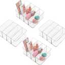 STORi 4-Compartment Clear Plastic Organizers (Set of 4) Rectangular Divided Makeup and Vanity Storage Bin, Use Upright for Eyeshadow Palettes, Made in USA