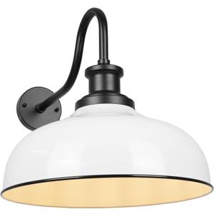 Outdoor Barn Light,16 Inch Dome Outdoor Wall Sconce Farmhouse Exterior Wall Mount Light Vintage Wall Lighting Fixture Industrial Wall Lantern for Porch, Entryway, Garage, RZ007L WH