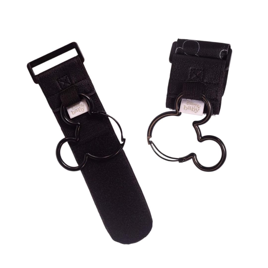 Disney Baby by J.L. Childress Mickey Mouse Stroller Hooks - Universal Stroller Clips with Non-Slip Straps - Durable Carabiners to Hold Water Bottles & Bags - 2 Pack - Disney Travel Accessory - Black