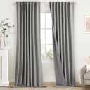 SimpleHome 100% Blackout Linen Grey Curtains 90 Inch Length,Farmhouse Back Tab Living Room Textured Rod Pocket Bedroom Curtains,2 Panels,52" W x 90" L