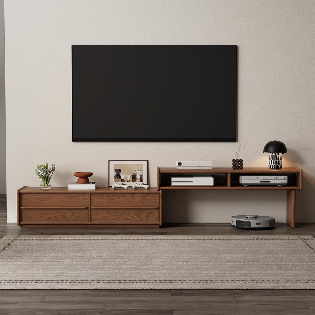 Solid Wood TV Stand for TVs up to 65 Inchextendable tv Stand with Storage and Shelf for Living Room, Bedroom, Offic,Entertainment Center (Walnut) (Walnut76l*11w*15h)