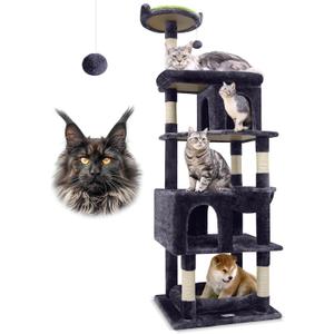 Globlazer Heavy Duty Cat Trees for Large Cats, Sturdy 72in Maine Coon Cat Tree for Large Cats 20 lbs+ Heavy Duty Cat Tower for Adult Biggest Cat with 6 Scratching Posts, Hammock, S72, Dark Gray