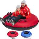 Snow Tube, 45''/48'' Rubber Snow Tubes with Commercial Grade Canvas Cover for Kids & Adults, Inflatable Heavy Duty Snow Sled Thickened Hard Bottom with Tow Strap, Sleds Winter Gifts
