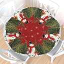 Christmas Round Fitted Tablecloth with Elastic Edge,Water-Resistant Wipeable Red Winter Snowman Bird Green Xmas Trees Table Cover for 40-44" Stretch Table Cloth for Dinner Indoor Outdoor Party