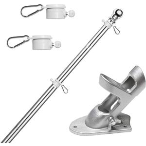 HOOSUN Flag Pole Kit 6 FT,Flag Pole with Bracket,Heavy Stainless Steel Garden Flagpole, Home,Commercial,Outdoor Wall Mounted Flagpole,House Flag Poles for Porch (6 FT, Silver)