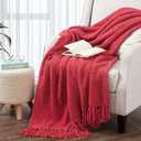Throw Blanket for Couch Soft Knitted Textured Couch Cover Tweed Blanket with Fringe Tassel for Home Décor Bed Sofa Chair, 50" x 60", Christmas Red