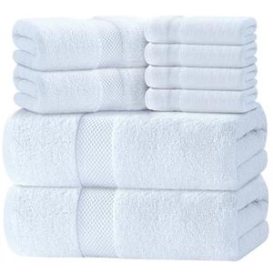 Luxury White Bath Towel Set of 8 Pieces - 100% Turkish Cotton 700 GSM Highly Absorbent Towels for Bathroom, 2 Bath Towels, 2 Hand Towels, 4 Washcloths
