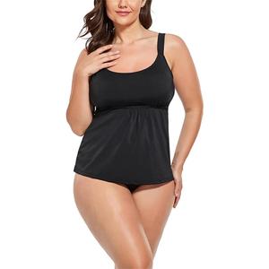 Women Sexy Tankini Top Bikini Bottom Two Piece Bathing Suits Bikini Set Flowers Printed Beach Tummy Control Swimwear, Size 14, Black
