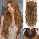 Hair Toppers for Women, 20 Inch Hand Tied Breathable Toppers Hair pieces for Women with Thinning Crown Curtain Bangs Mix Human Hair Clip in Curly Lightweight Wiglets(Honey Brown)