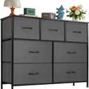 OLIXIS 7 Drawers Dresser for Bedroom, Fabric Storage Tower for Living Room, Entryway - Sturdy Steel Frame, Wooden Top & Easy Pull Fabric Bins, Closet Chests Organizer for Clothes, Classic Grey