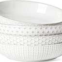 LE TAUCI Pasta Bowl 36 oz, Salad Bowl Serving Plate Bowls, Housewarming Wedding Present, Ceramic Embossment Bowl for Pasta, Fruits, Salad, Noodle, Dinner - 8 Inch, Set of 4, Arctic White