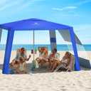 Rhino Valley Beach Cabana, 8*8FT Beach Tent UPF50+ Protection, Easy Setup Beach Canopy Wind Resistant with Cup Holder,Compact Beach Shade Foldable Beach Tent Sun Shelter for Whole Family Friend,Indigo