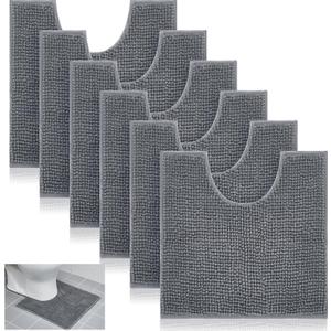 Timgle 6 Pcs U Shaped Toilet Rug 20'' x 20'' Disposable Toilet Mats 0.8'' Thick Chenille Fluffy Training Mats Disposable Non Slip Soft Absorbent Machine Washable Rug for Bath Floor Gray