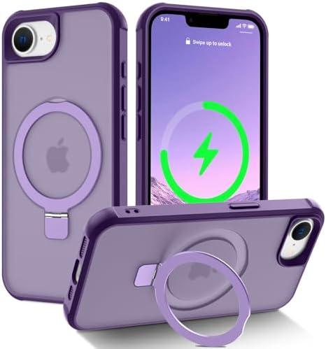 JAMCAVOR Magnetic Stand for iPhone 16e Case [Military Grade Drop Protection] with Kickstand, Matte Translucent Slim Case for 16e 6.1", Purple