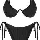 ZAFUL Women's Bikini Sets Ribbed Two Piece Swimsuits Underwire Adjustable Back Clasp Bathing Suit Side Tie Thong Swimwear, M