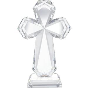 YWHL Clear Crystal Standing Cross Figurine Decor, Holy Cross Collectible Figurines Decoration, Religious Gifts for Women Men, Handmade Christian Easter Cross for Home Office
