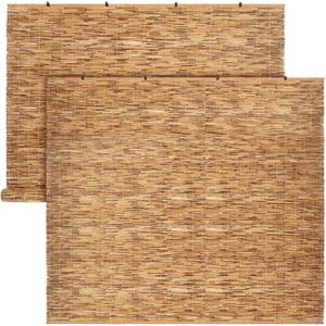 DoubleFill 2 Pcs Bamboo Shades Outdoor Reed Roll Up Blinds 84" W X 72" H Blackout Sunshade Cordless Bamboo Blinds for Home Porch, Patio & Windows Decor Shutters Sunlight Privacy Screen (Carbon Brown)