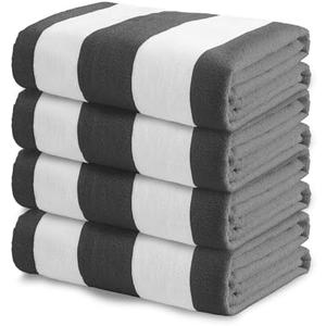 Exclusivo Mezcla 4 Pack Beach Towels, Large Microfiber Striped Beach Bath Pool Towel Set for Kids and Adults, Lightweight and Absorbent, 30x60 Inches, Grey