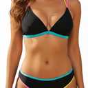LIZENS Women's Black Bikini Set with Colorful Straps Crisscross Back Swimwear for Beach (Black, XL)