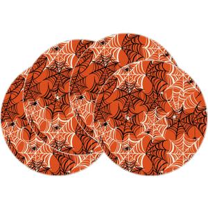 XCHI Spooky Orange and Black Spider Web Halloween Round Placemats Set of 4 Table Mats for Party Home Kitchen Dining Table Decorations 14x14 Inch