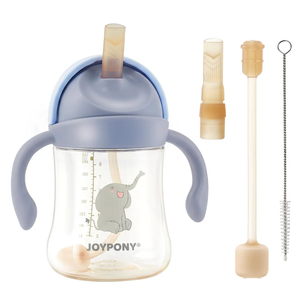 Joypony Sippy Cups for Toddlers 13, Spill Proof Weighted Straw Cup with Handle for Baby 6 Months + old, 2 Silicone Straws, PPSU, BPA Free, 9 oz (Blue)
