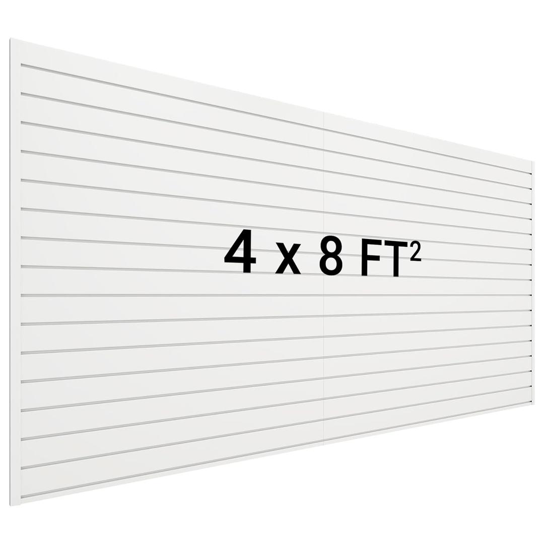 Slatwall Panel 8 FT x 4 FT, Interlocking Slat Wall Paneling, Wall Mounted PVC Slat Wall Panels, Suitable for Garage Storage, Slatwall Board, Shelves - White