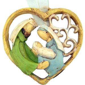 4 x Holy Family Nativity of Christ Heart Shape 3 Inch Religious Christmas Tree Ornament