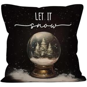 MONALET Winter Christmas Snow Globe Throw Pillow Covers 18x18, Let It Snow Decor Pillow Cases for Bedroom Living Room, Dark Academia Farmhouse Decorative Square Pillowcases for Couch Bed Sofa