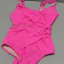 SUUKSESS Women Sexy Mesh Tummy Control One Piece Swimsuit Push Up Bathing Suit (Large, 119 Hot Pink)