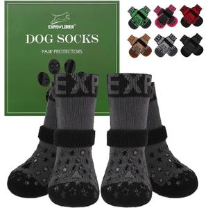 EXPAWLORER Anti Slip Dog Socks to Prevent Licking Paws - Dog Shoes for Hot Pavement, Dog Booties for Hardwood Floors, Dog Boots & Paw Protectors with Grippers for Medium Dogs (Black&Grey)