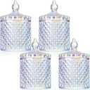 Aoriher 4 Pcs Crystal Glass Candy Jar Set with Lids Home Decorative Storage Jars for Apothecary, Bathroom, Kitchen, and Pantry, Ideal for Cotton Swabs and Jewelry(Medium,Rainbow)