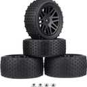 Preglued 12mm Hex Wheel Rims Rubber Tires with Foam Inserts OD 86mm/3.38" for Traxxas Bandit WLtoys 144001 Redcat 1/10 RC Off-Road Buggy Car, Set of 4 (Color A)